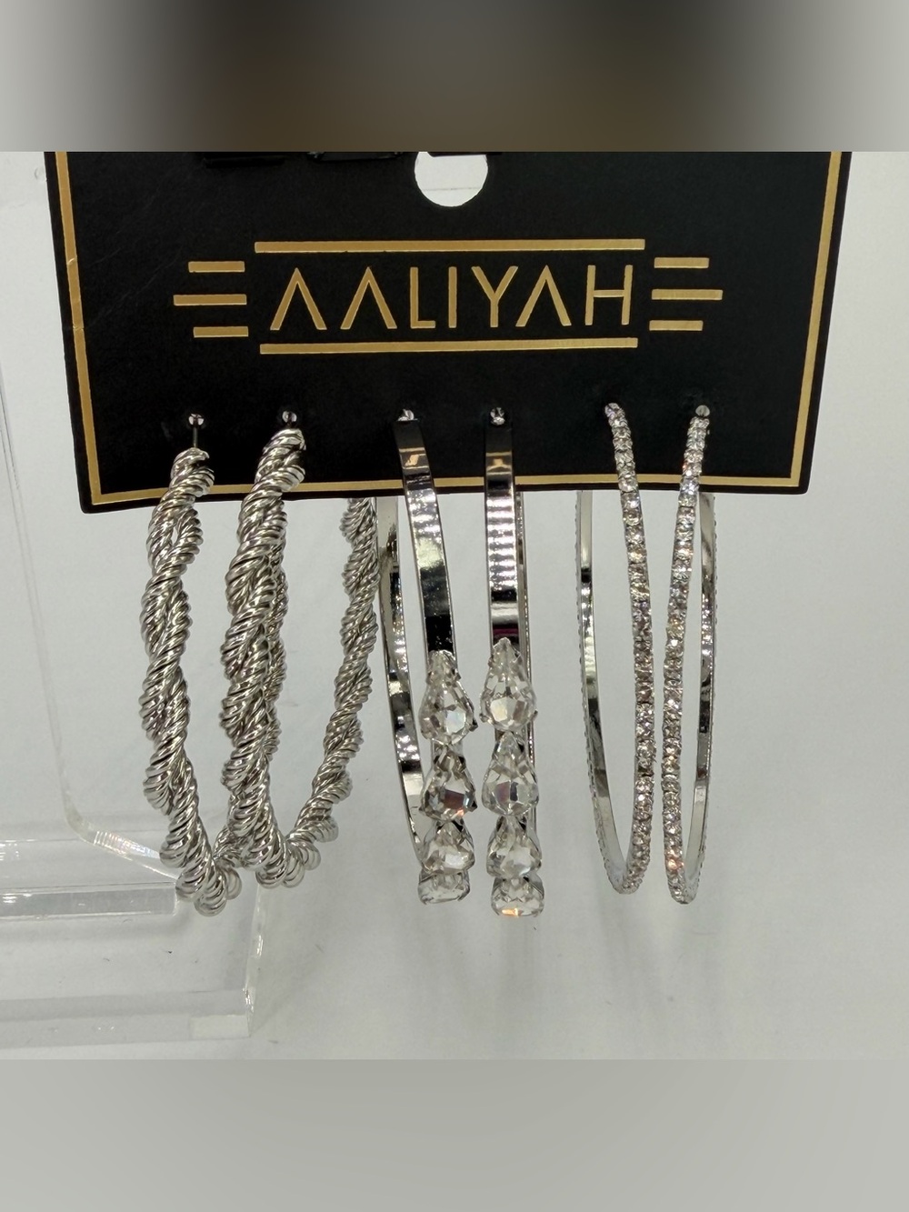 AALIYAH Silver-Tone Crystal & Textured Hoop Earring Set OF 3